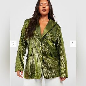 boohoo Plus Matte Sequin Oversized Blazer 24 Green NWT
